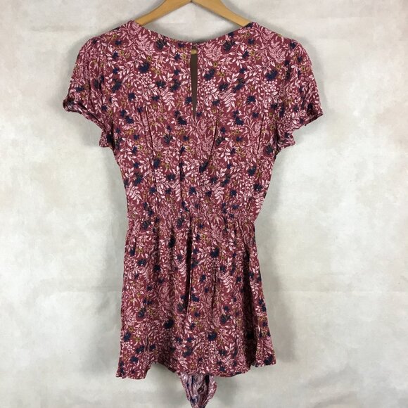 LUSH Burgundy Floral Surplice Summer Romper SMALL - Picture 3 of 7